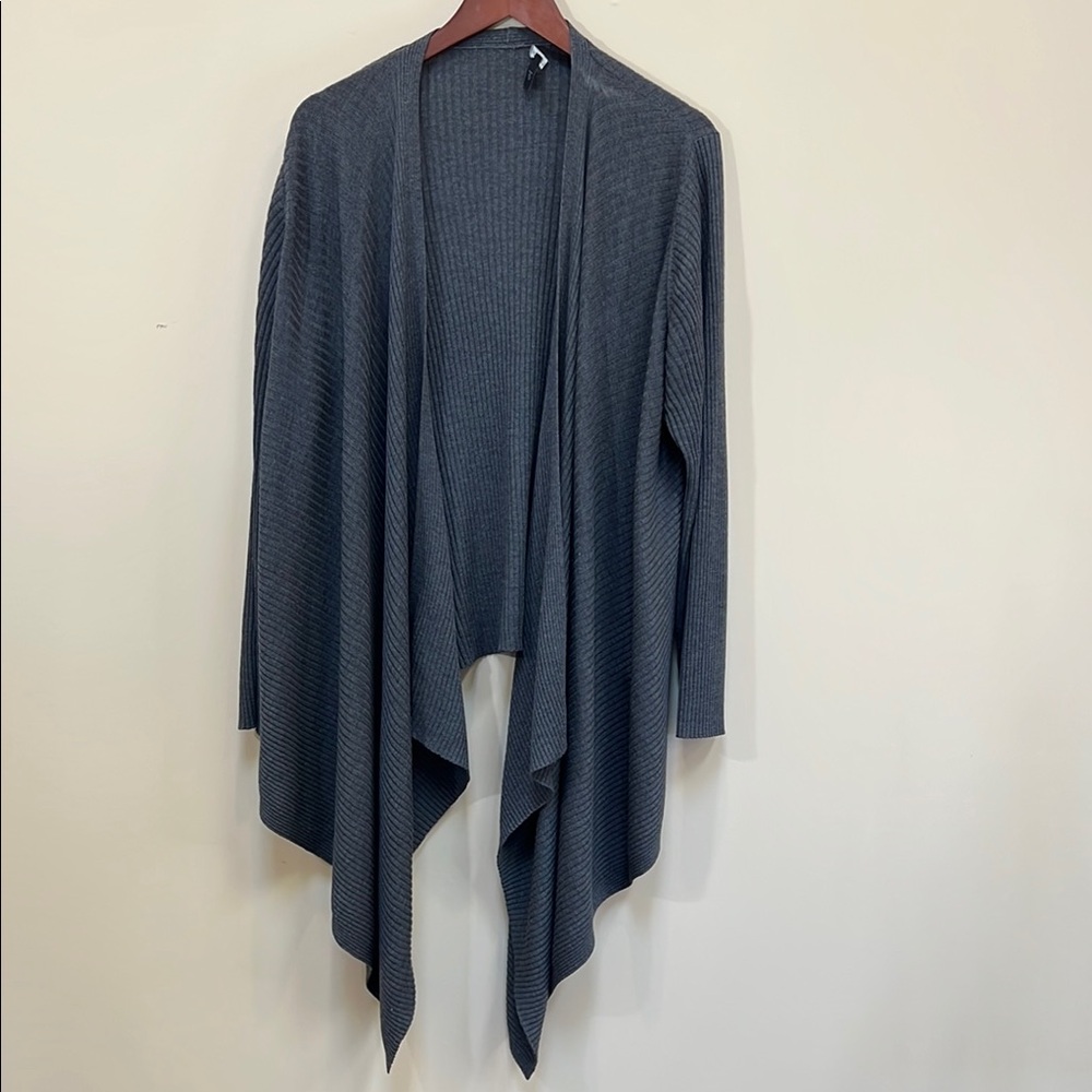 Eileen Fisher Gray 100%‎ Wool Open Front Waterfall Cardigan Large Relaxed Fit